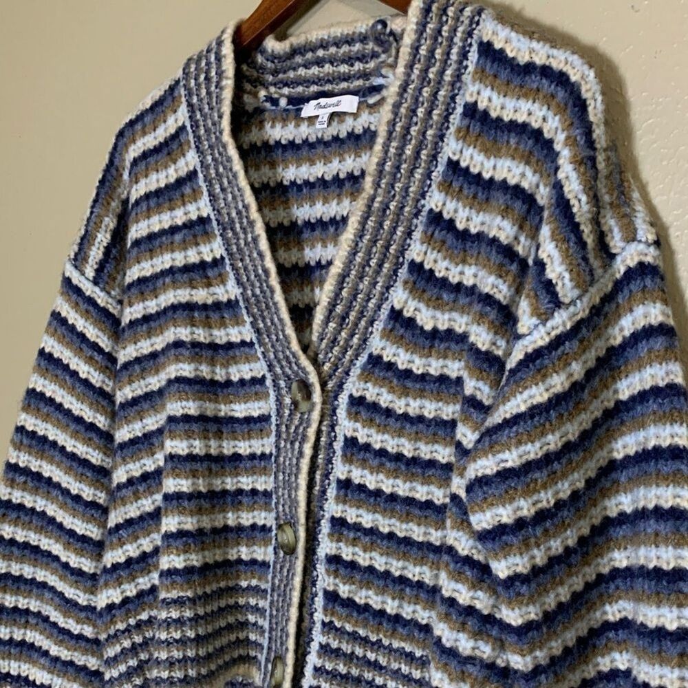 Madewell Waller Cardigan Sweater Women’s Small Striped Wool Cropped Cream Blue - Picture 8 of 9